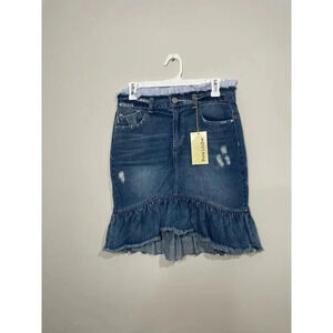 NWT Rewind Y2K Denim Ruffle Mini Skirt with Striped Ruffle Waist‎